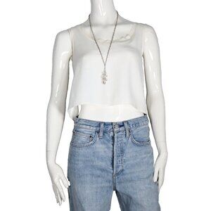 Aritzia Babaton Women's Size XS White Cropped Tank Top Ribbed Trim Crepe Shirt